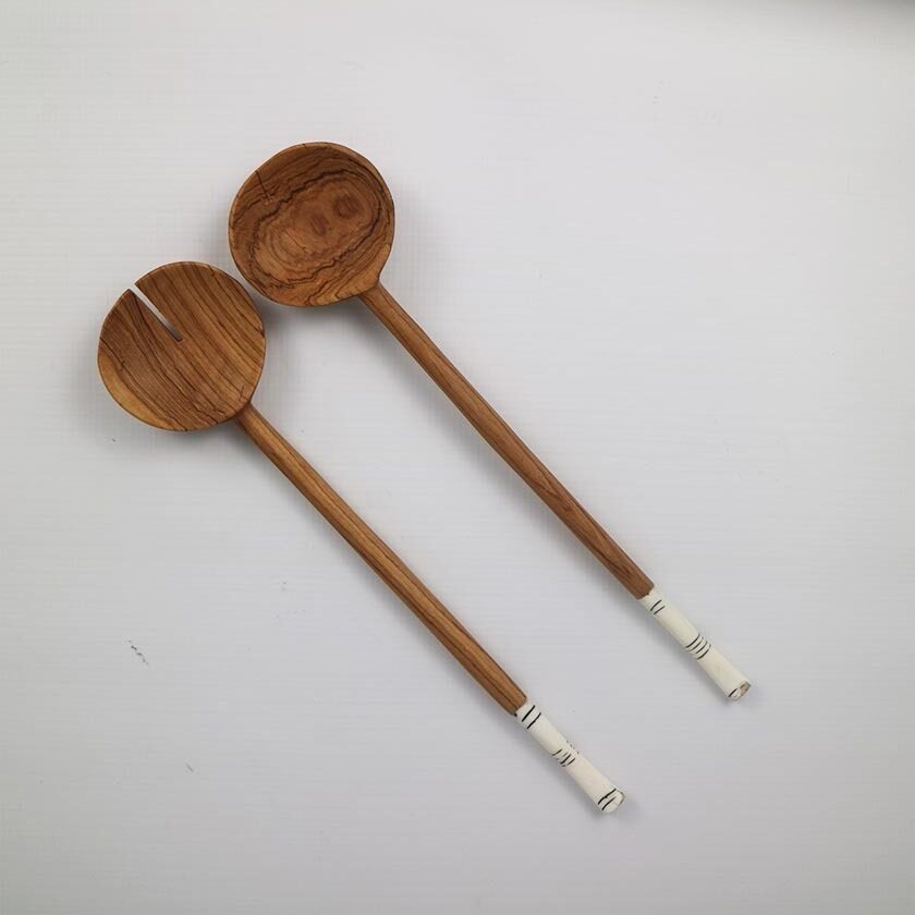 Handcrafted Teak & Bone Salad Servers